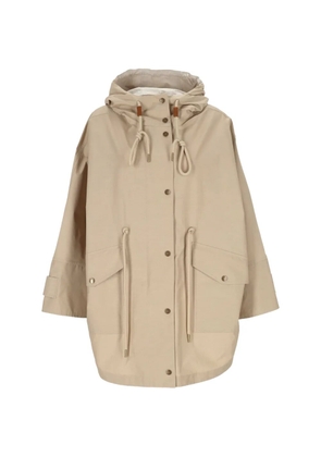 Moncler buttoned hooded drawstring coat - Neutrals