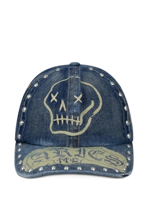 Aries skull-print studded denim cap - Blue