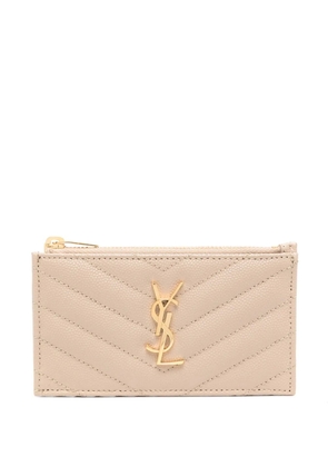 Saint Laurent quilted pebbled leather cardholder - Neutrals