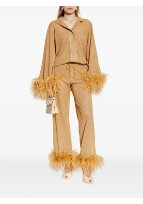 Oséree feather-trim trousers - Gold