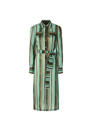 PINKO striped belted shirt midi dress - Green