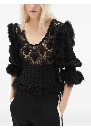 Ann Demeulemeester Dudu feather-trim scallop-neck sweater - Black