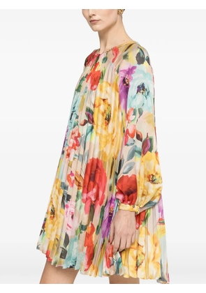 NISSA pleated floral-print minidress - Yellow
