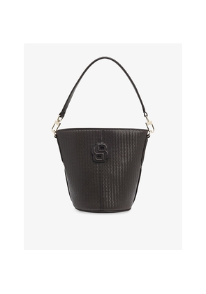 Womens Boss Logo-Appliqué Faux-Leather Bucket Bag