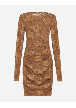 Dolce & Gabbana Short Floral Lace Dress - Woman Dresses Beige Lace 36