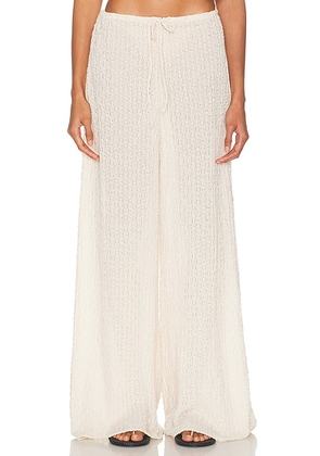 Montce x Elsa Hosk Drawstring Wide Leg Pant in Amalia Texture - Beige. Size L (also in M, S, XL, XS).