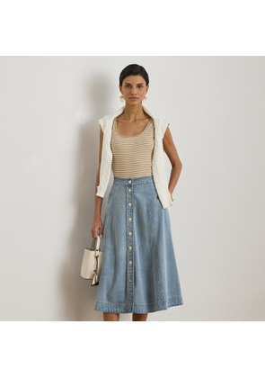 Button-Front Denim Midi Skirt