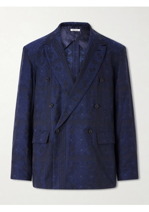Blue Blue Japan - Double-Breasted Cotton-Blend Jacquard Suit Jacket - Men - Blue - S