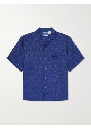 Blue Blue Japan - Sakura Camp-Collar Indigo-Dyed Floral-Print Linen Shirt - Men - Blue - S