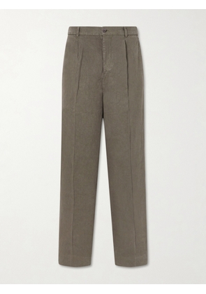 3sixteen - Straight-Leg Pleated Linen Trousers - Men - Green - S