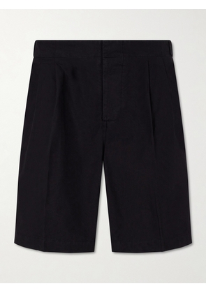 3sixteen - Safari Straight-Leg Pleated Cotton-Poplin Shorts - Men - Black - S