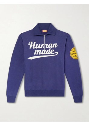 Human Made - Logo-Print Cotton-Jersey Zip-Up Sweatshirt - Men - Blue - S