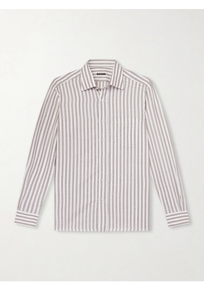 Rubinacci - Striped Linen Shirt - Men - Brown - S