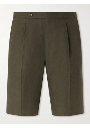 De Petrillo - Straight-Leg Pleated Linen Shorts - Men - Green - IT 46