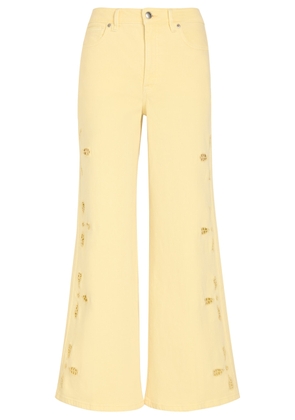 Good American Embroidered Wide-leg Denim Jeans - Yellow - 25 (W25 / UK6 / XS)