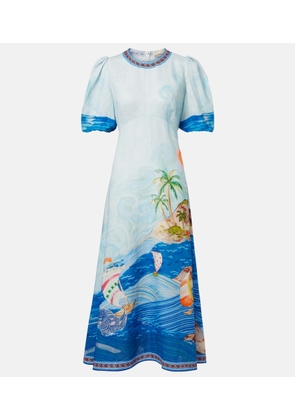 Alemais Printed linen midi dress