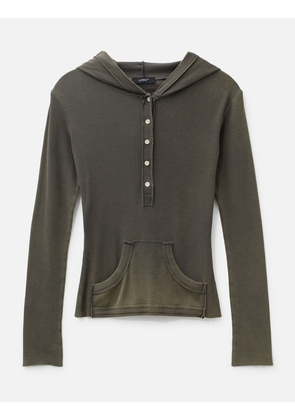 Button-Front Washed Hoodie