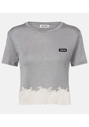 Miu Miu Lace-trimmed silk jersey crop top
