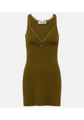 Miu Miu Lace-trimmed pointelle cotton minidress