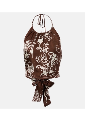 Asceno Bello printed halterneck silk crop top