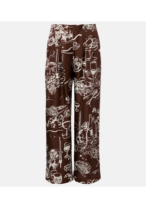Asceno Isola printed silk twill wide-leg pants