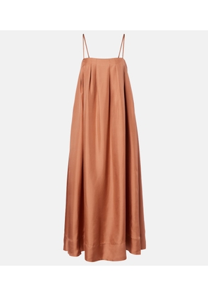 Asceno Heather pleated silk twill maxi dress