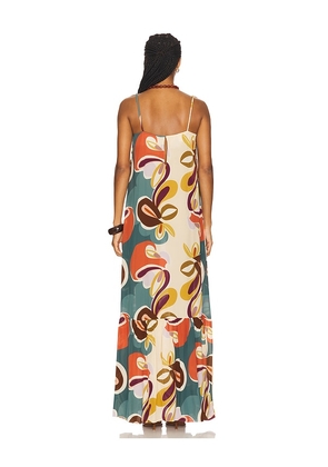 ADRIANA DEGREAS Organic Floral Long Dress in Teal,Cream. Size S. Also in M.