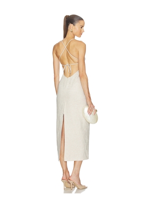 Camila Coelho Malena Linen Midi Dress in Tan. Size XS. Also in XXS, S, M, L, XL.