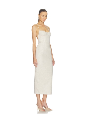Camila Coelho Malena Linen Midi Dress in Tan. Size XS. Also in L, M, S, XL.