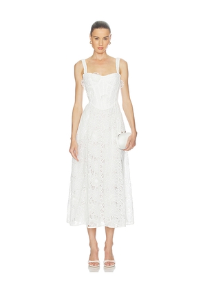 Bardot Adaline Broderie Midi Dress in White. Size 2. Also in 4, 6, 8, 10, 12.