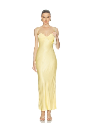 Bardot Devin Satin Maxi Dress in Lemon. Size 2. Also in 4, 6, 8, 10, 12.