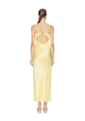 Bardot Devin Satin Maxi Dress in Lemon. Size 2. Also in 10, 12.