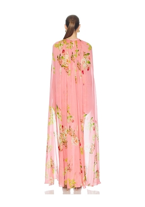 HEMANT AND NANDITA Ruched Cape Mini Dress in Pink. Size S. Also in XXS, XS, M, XXL.