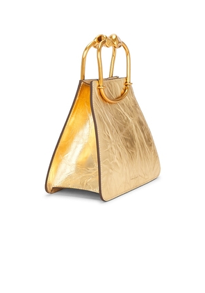 Cult Gaia Maxine Top Handle Bag in Metallic Gold.