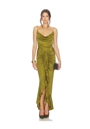 Atlein Ruffle Strappy Long Dress in Green. Size 34. Also in 36, 38, 40.