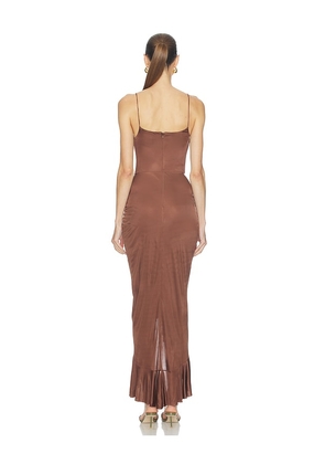 Atlein Ruffle Strappy Long Dress in Brown. Size 34. Also in 36.
