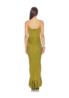 Atlein Ruffle Strappy Long Dress in Green. Size 34. Also in 36.