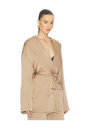 Atlein Hooded Wrap Jacket in Beige. Size S. Also in M, L.