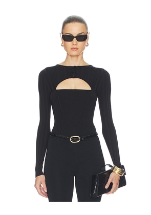 fleur du mal Rib Shrug Bodysuit in Black. Size XS. Also in M, S.