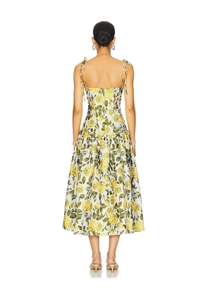 Katie May Dee Midi Dress in Olive,Yellow. Size L. Also in XS, M, XL.
