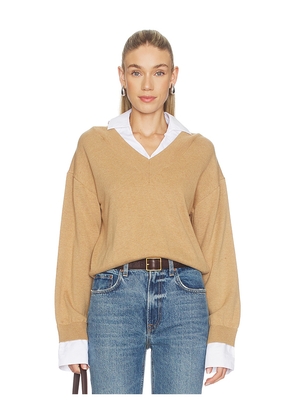 NAADAM Cotton Cashmere Mixed Media V-neck in Brown. Size S. Also in XS, M, L.