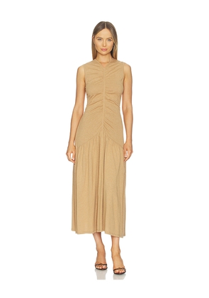 NAADAM Cotton Cashmere Long Ruched Dress in Tan. Size S. Also in XS, M, L.