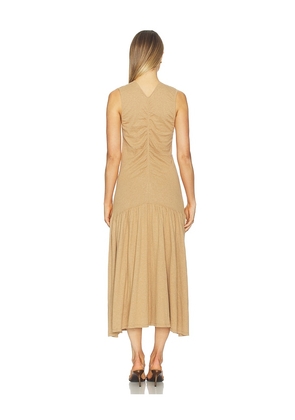 NAADAM Cotton Cashmere Long Ruched Dress in Brown. Size S. Also in XS, M, L.