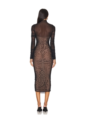 SEROYA Trina Mesh Ruched Midi Dress in Black. Size XS. Also in S.