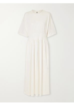 TOTEME - Gathered Organic Cotton And Silk-blend Midi Dress - Off-white - xx small,x small,small,medium,large,x large