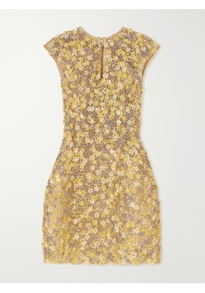 Oscar de la Renta - Embellished Tulle Mini Dress - Yellow - US4,US8