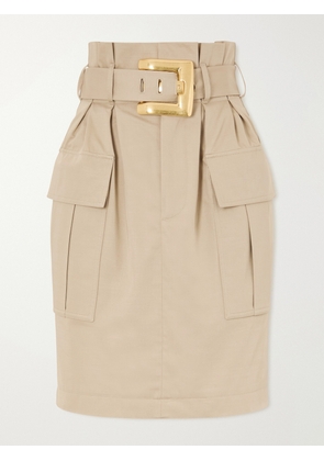 Balmain - Belted Cotton-gabardine Midi Skirt - Neutrals - FR 34,FR 36,FR 38,FR 40,FR 42,FR 44