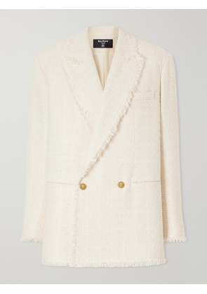 Balmain - Double-breasted Frayed Wool And Cotton-blend Tweed Blazer - Neutrals - FR 34,FR 36,FR 38,FR 40,FR 42,FR 44
