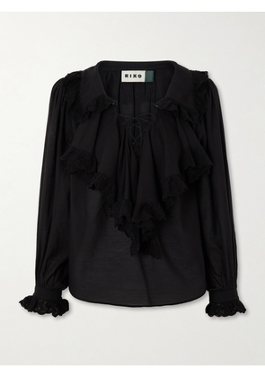 RIXO - Milia Shirred Cotton-blend Blouse - Black - UK 6,UK 8,UK 10,UK 12,UK 14,UK 16,UK 18,UK 20