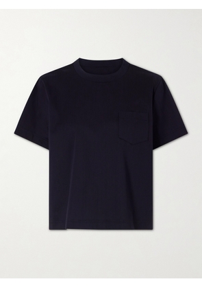 Sacai - Pleated Striped Cotton-jersey And Poplin T-shirt - Blue - 1,2,3,4